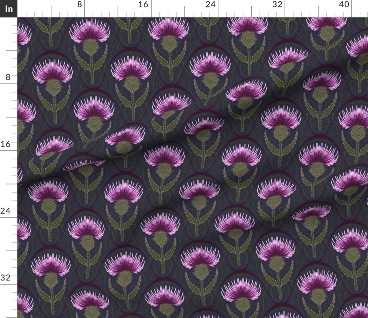 Thistle Scottish Scotland National Flower Purple Prickly Thorn Night Garden Dark Large Scale Custom Printed Fabric by Spoonflower Various Fabrics by the Yard or Fat Quarter